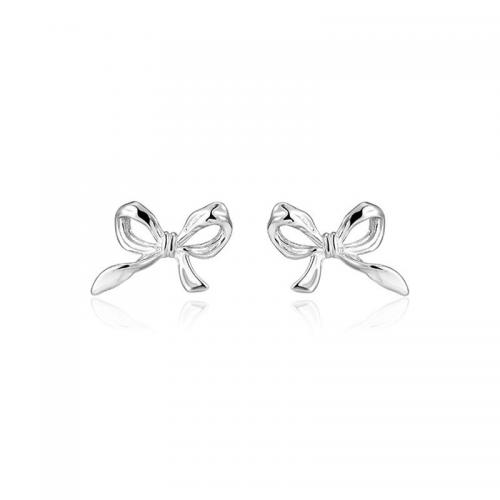 925 Sterling Silver Stud Earrings Bowknot polished for woman platinum color Sold By Pair