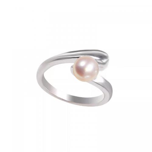 925 Sterling Silver Finger Rings with Freshwater Pearl polished for woman silver color Sold By PC