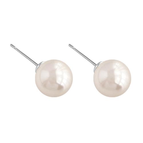 925 Sterling Silver Stud Earrings with Shell Pearl polished & for woman platinum color Sold By Pair