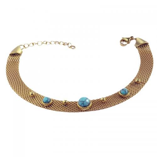 Stainless Steel smycken Armband, 304 rostfritt stål, med turkos, plated, för kvinna, gyllene, Säljs av PC