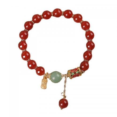 Red Agate Bracelet with Zinc Alloy sang gold plated vintage & for woman Length Approx 6-8 Inch Sold By PC