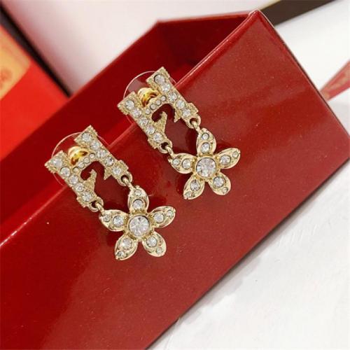 Brass Stud Earring Letter H fashion jewelry & for woman & with rhinestone golden nickel lead & cadmium free Sold By Pair