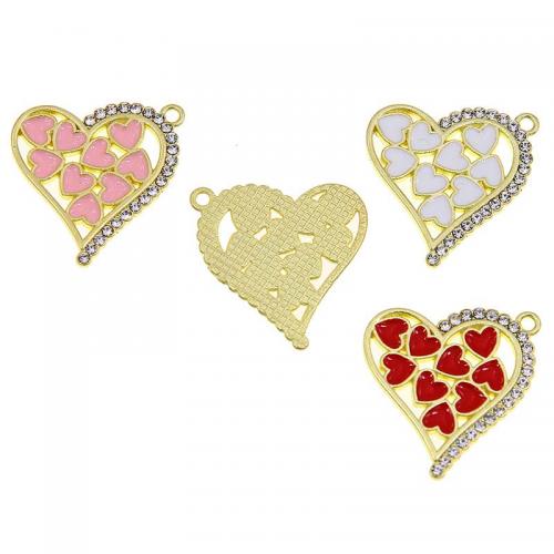 Zinc Alloy Enamel Pendants Heart KC gold color plated fashion jewelry & DIY & micro pave cubic zirconia & hollow nickel lead & cadmium free Approx Sold By Bag