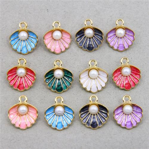 Zinc Alloy Enamel Pendants with Plastic Pearl Shell plated fashion jewelry & DIY nickel lead & cadmium free Approx Sold By Bag