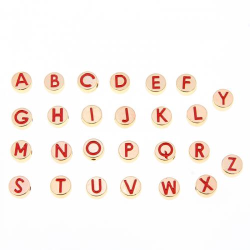 Zinc Alloy Alphabet Beads Flat Round KC gold color plated fashion jewelry & letters are from A to Z & double-sided enamel & DIY nickel lead & cadmium free Approx Sold By Bag