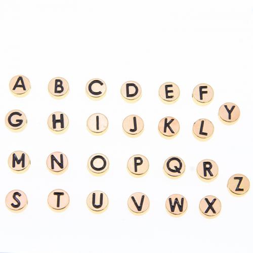 Zinc Alloy Alphabet Beads Flat Round KC gold color plated fashion jewelry & letters are from A to Z & double-sided enamel & DIY nickel lead & cadmium free Approx Sold By Bag