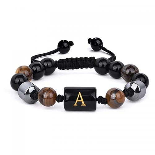 Natural Tiger Eye Bracelets with Cotton Cord handmade Length Adjustable & fashion jewelry & Unisex Length Approx 19 cm Sold By PC