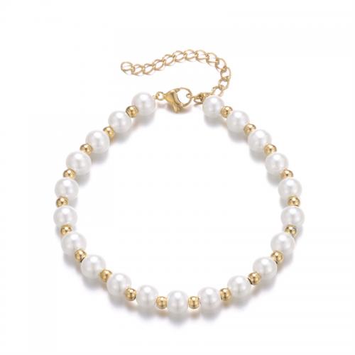 Stainless Steel Jewelry Bracelet 304 Stainless Steel with Plastic Pearl with 5cm extender chain 18K gold plated fashion jewelry & for woman nickel lead & cadmium free Length Approx 18 cm Sold By PC