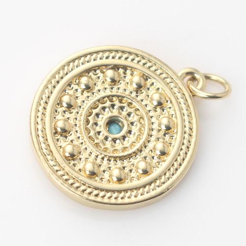 Brass Jewelry Pendants, with turquoise, Round, gold color plated, DIY, nickel, lead & cadmium free, 16.80x14.60x2.40mm, Sold By PC