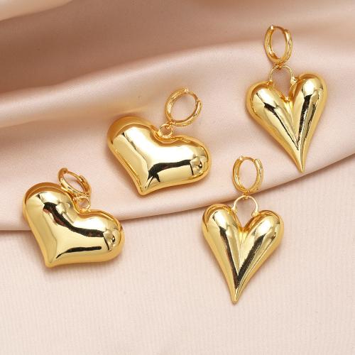 Brass Drop Earring Heart plated fashion jewelry golden nickel lead & cadmium free Sold By Pair