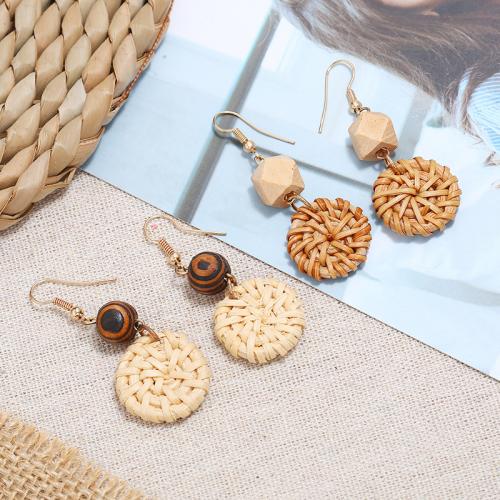 Zinc Alloy Drop Earrings with Straw & Bamboo handmade fashion jewelry & for woman nickel lead & cadmium free Sold By Pair