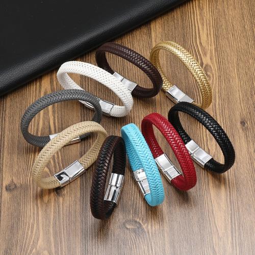 PU Leather Cord Bracelets Zinc Alloy with PU Leather fashion jewelry & for man nickel lead & cadmium free Length Approx 21.5 cm Sold By PC
