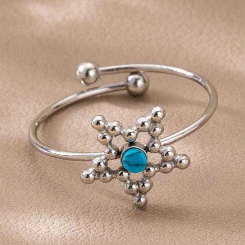 Stainless Steel Finger Ring 304 Stainless Steel with turquoise polished Unisex silver color Sold By PC