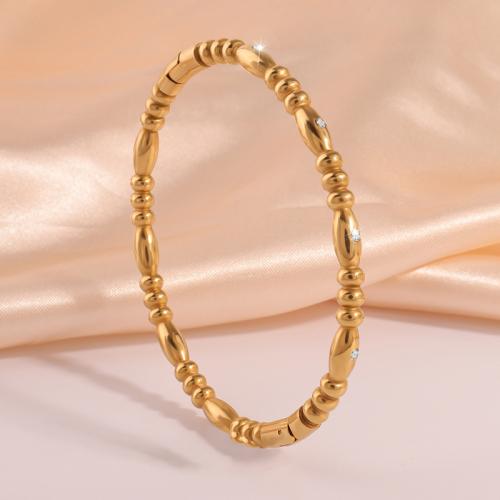 Stainless Steel Bangle 304 Stainless Steel for woman & with rhinestone golden Sold By PC