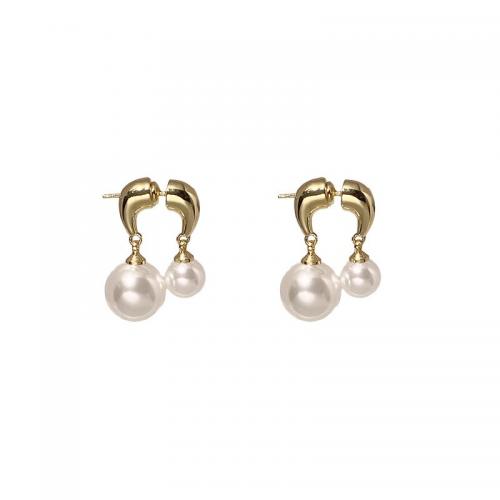 Zinc Alloy Drop Earring with Plastic Pearl gold color plated Korean style & for woman 30mm Sold By Pair