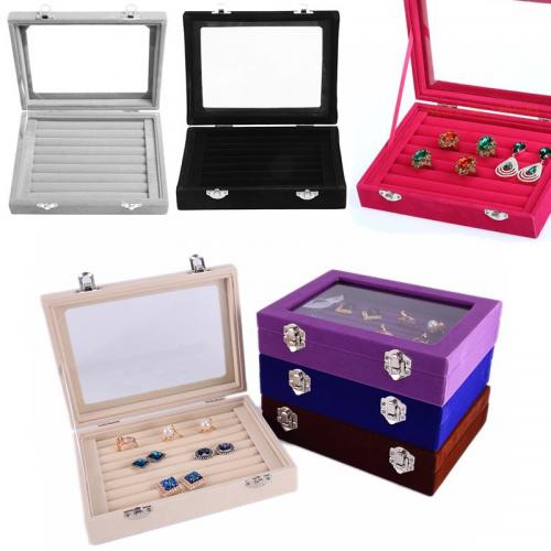 Katoenfluweel Multifunctionele Jewelry Box, met Composiet Hout & Glas, Rechthoek, Stofdicht & transparant, meer kleuren voor de keuze, 200x150x50mm, Verkocht door PC