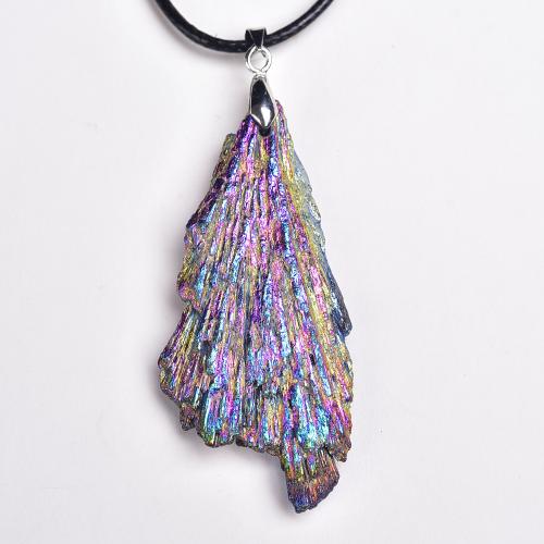 Gemstone Pendants Jewelry, Schorl, Feather, plated, natural & DIY, pendant length 40-50mm, Sold By PC