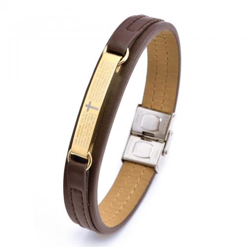 PU Leather Cord Bracelets with Titanium Steel Vacuum Ion Plating fashion jewelry & for man 15mm Length Approx 22 cm Sold By PC