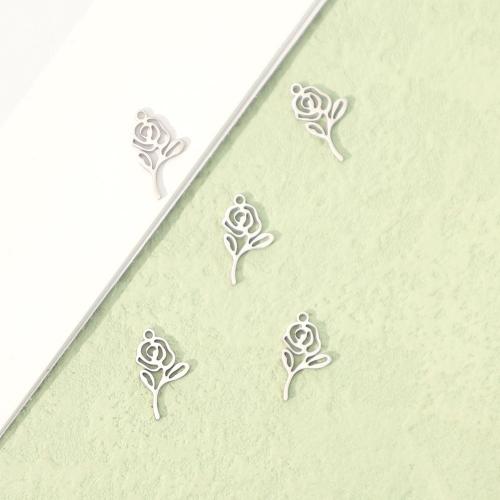 Stainless Steel Flower Pendant 304 Stainless Steel Rose polished fashion jewelry & DIY & hollow original color Sold By PC