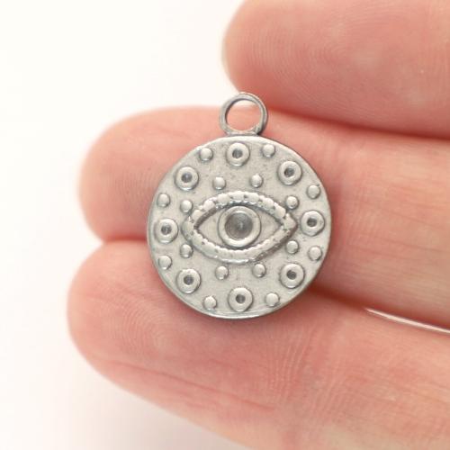 Evil Eye Pendants 304 Stainless Steel Flat Round polished fashion jewelry & DIY original color Sold By PC