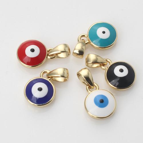 Evil Eye Pendants Brass Round gold color plated DIY & enamel nickel lead & cadmium free Sold By PC