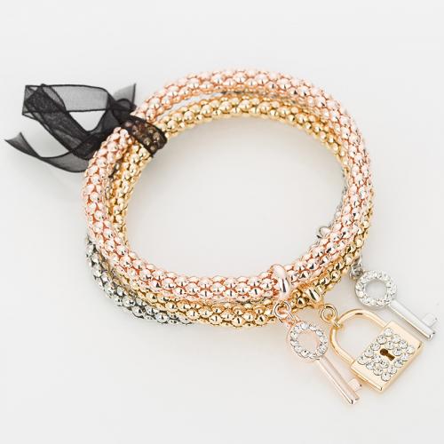 Zinc Alloy Bracelet three pieces & fashion jewelry & for woman & with rhinestone mixed colors nickel lead & cadmium free Length Approx 10.02 Inch Sold By Set
