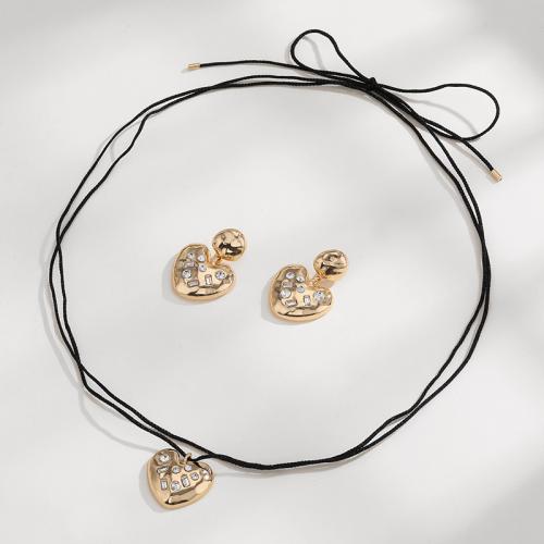 Zinc Alloy Jewelry Sets Heart plated fashion jewelry & for woman & with rhinestone gold nickel lead & cadmium free Sold By PC