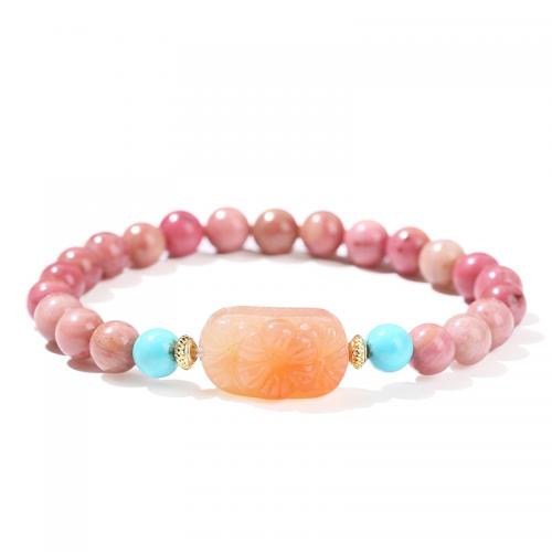 Rhodochrosite Bracelet with Yanyuan Agate & Zinc Alloy handmade natural & for woman Length Approx 7 Inch Sold By PC