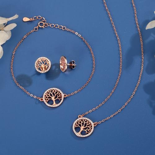 925 Sterling Silver Jewelry Set Tree rose gold color plated & micro pave cubic zirconia & for woman & hollow Sold By PC