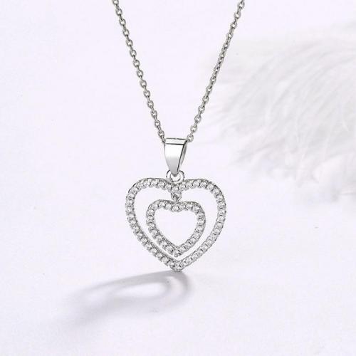 925 Sterling Silver Jewelry Sets Heart platinum plated & micro pave cubic zirconia & for woman & hollow Sold By PC