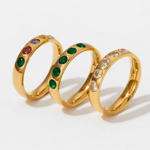 Cyrkonia stali nierdzewnej Ring Finger, Stal nierdzewna 304, biżuteria moda & różnej wielkości do wyboru & mikro utorować cyrkonia & dla kobiety, dostępnych więcej kolorów, sprzedane przez PC