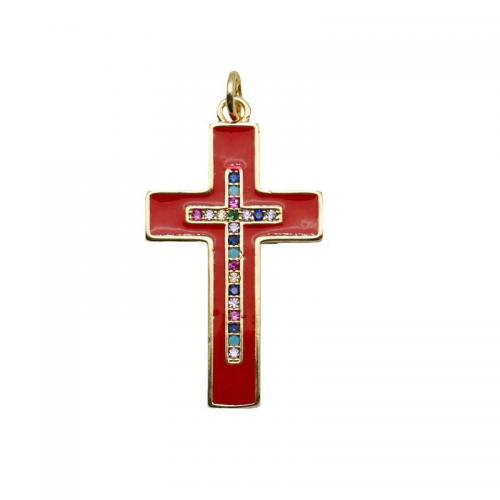 Brass Cross Pendants, gold color plated, vintage & Unisex & enamel, more colors for choice, nickel, lead & cadmium free, 28x18mm, Sold By PC