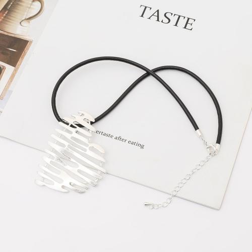 Zinc Alloy Jewelry Necklace with leather cord Heart silver color plated fashion jewelry & for woman & hollow nickel lead & cadmium free Length Approx 45 cm Sold By PC