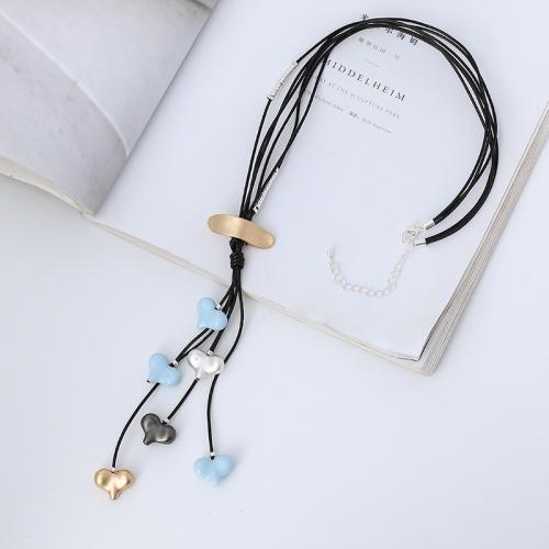 Zinc Alloy Sweater Chain Necklace with Natural Stone & Wax Cord Heart fashion jewelry & for woman nickel lead & cadmium free Length Approx 80 cm Sold By PC