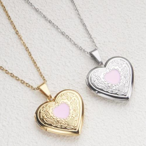 Fashion Locket Necklace 304 Stainless Steel with 5cm extender chain Heart polished fashion jewelry & for woman & enamel 28mm Length Approx 45 cm Sold By PC