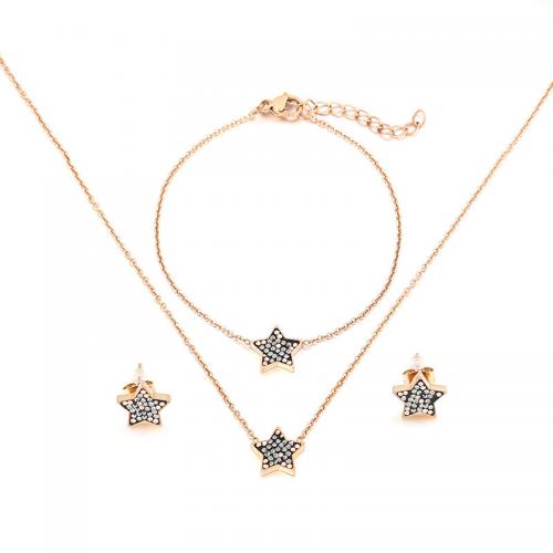 Fashion Stainless Steel Jewelry Sets 304 Stainless Steel Star & for woman & with rhinestone rose gold color Sold By PC