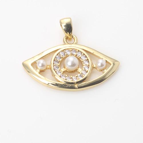 Cubic Zirconia Micro Pave Brass Pendant with Plastic Pearl gold color plated DIY & micro pave cubic zirconia nickel lead & cadmium free Sold By PC
