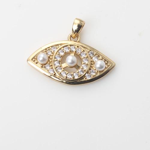 Cubic Zirconia Micro Pave Brass Pendant with Plastic Pearl gold color plated DIY & micro pave cubic zirconia white nickel lead & cadmium free Sold By PC