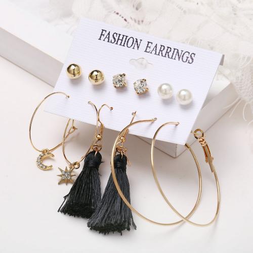 Zinc Alloy Drop Earrings with Crystal & Plastic Pearl & Acrylic 6 pieces & fashion jewelry & for woman nickel lead & cadmium free Sold By Set