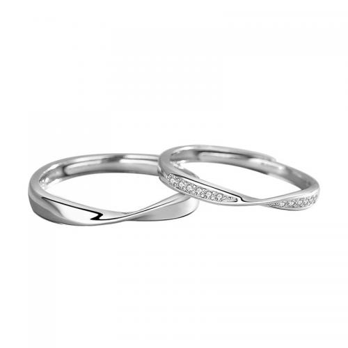 Couple Finger Rings 925 Sterling Silver plated Unisex & micro pave cubic zirconia platinum color Sold By PC