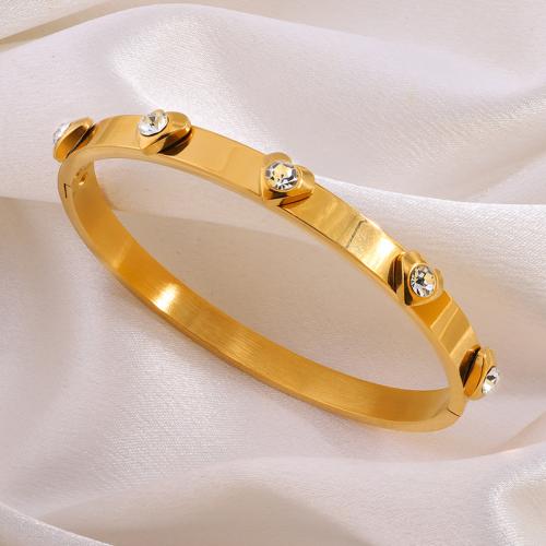 Stainless Steel Bangle 304 Stainless Steel plated for woman & with rhinestone golden Sold By PC