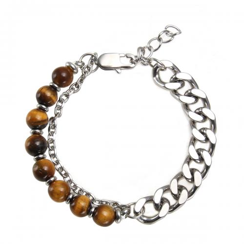 Gemstone Bracelets 304 Stainless Steel with Natural Stone polished & Unisex Sold By PC