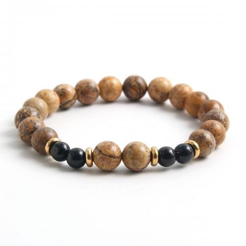 Gemstone Bracelets 304 Stainless Steel with Natural Stone & Picture Jasper polished Unisex Sold By PC