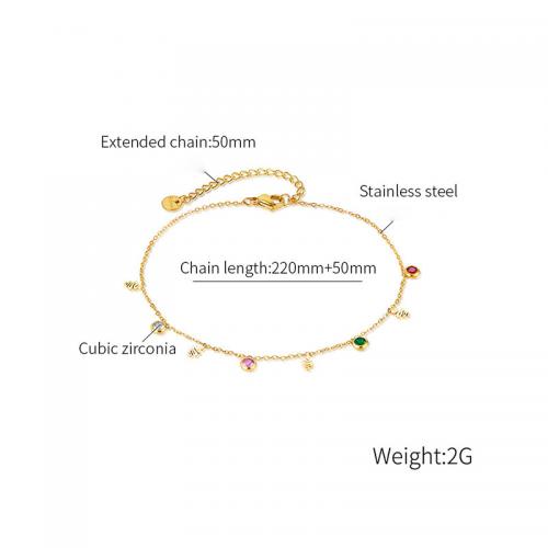 Fashion Jewelry Anklet Titanium Steel micro pave cubic zirconia & for woman golden Sold By PC