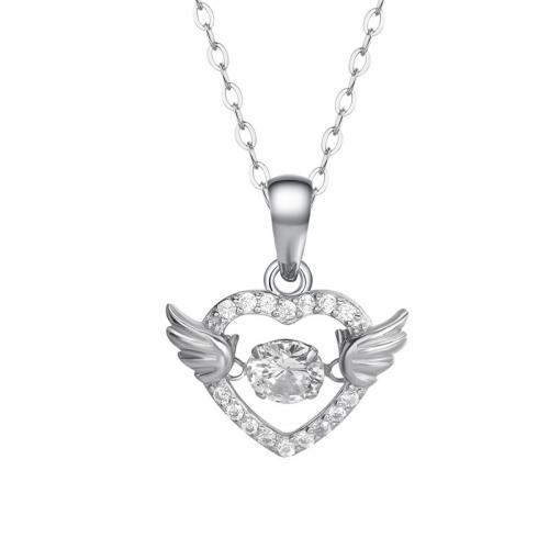 925 Sterling Silver Jewelry Sets Winged Heart platinum plated & micro pave cubic zirconia & for woman & hollow Sold By PC