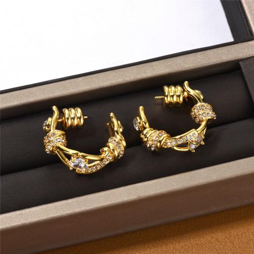 Brass Stud Earring 18K gold plated fashion jewelry & for woman & with rhinestone golden nickel lead & cadmium free Sold By Pair