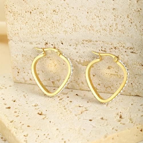 Stainless Steel Lever Back Earring 304 Stainless Steel 18K gold plated fashion jewelry & for woman & with rhinestone golden Sold By Pair