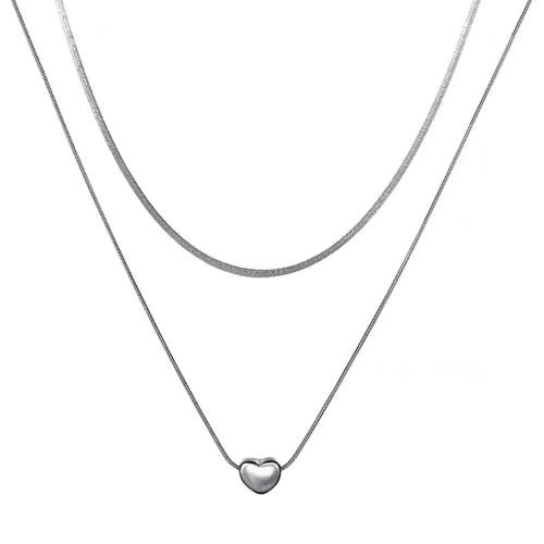 Edelstahl Schmuck Halskette, 304 Edelstahl, mit Verlängerungskettchen von 5cm, Herz, Doppelschicht & Modeschmuck & für Frau, originale Farbe, frei von Nickel, Blei & Kadmium, Länge ca. 40 cm, ca. 45 cm, verkauft von PC