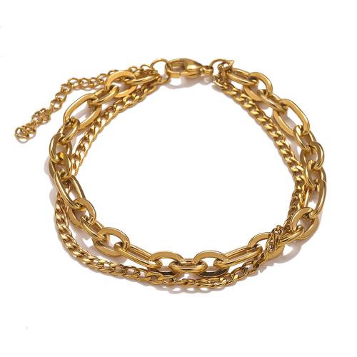 Stainless Steel Jewelry Bracelet 304 Stainless Steel with 5cm extender chain Vacuum Ion Plating Double Layer & fashion jewelry & for woman golden nickel lead & cadmium free Length Approx 18.5 cm Sold By PC