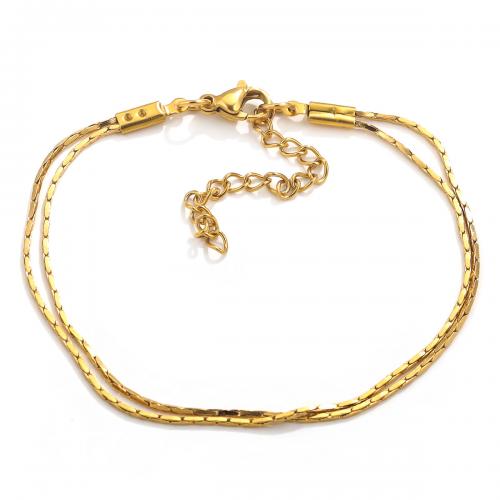 Stainless Steel Jewelry Bracelet 304 Stainless Steel with 5cm extender chain Vacuum Ion Plating Double Layer & fashion jewelry & for woman golden nickel lead & cadmium free Length Approx 18 cm Sold By PC
